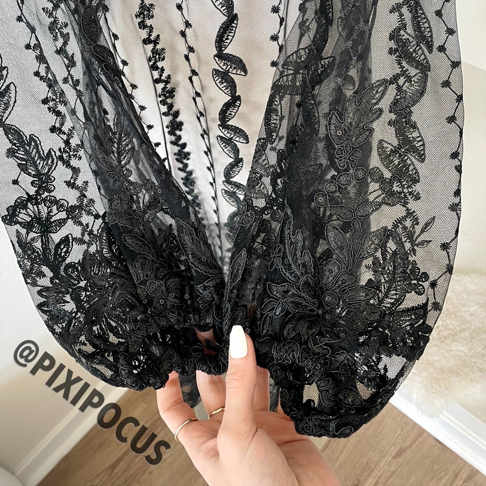 ZARA EMBROIDERED SEMI-SHEER DRESS TULLE BLACK - Picture 13 of 16